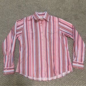 Cedar Rose Western Shirt Womens Large Multi Striped Rodeo Cowgirl Pearl Snap EUC
